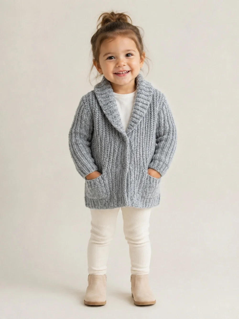 Cat & Jack Toddler Shawl Collar Cardigan - Light Gray with silver thread